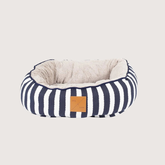 Cat Bed - Reversible - Navy Hamptons Stripe Print