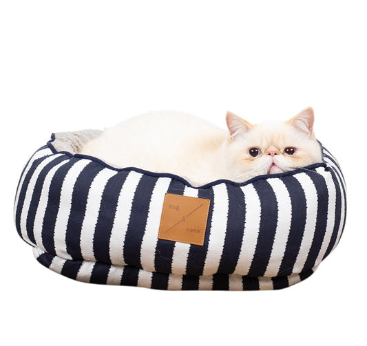 Cat Bed - Reversible - Navy Hamptons Stripe