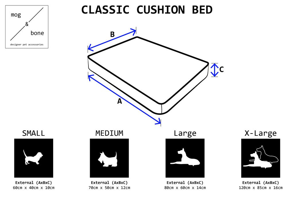 Mog and Bone Classic Cushion Dog Bed Sizes