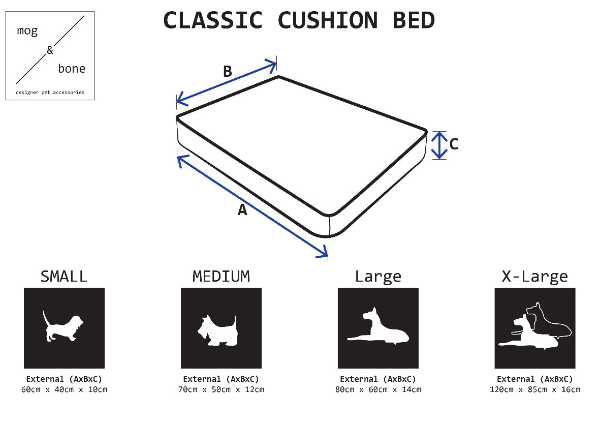 Mog and Bone Classic Cushion Dog Bed Sizes