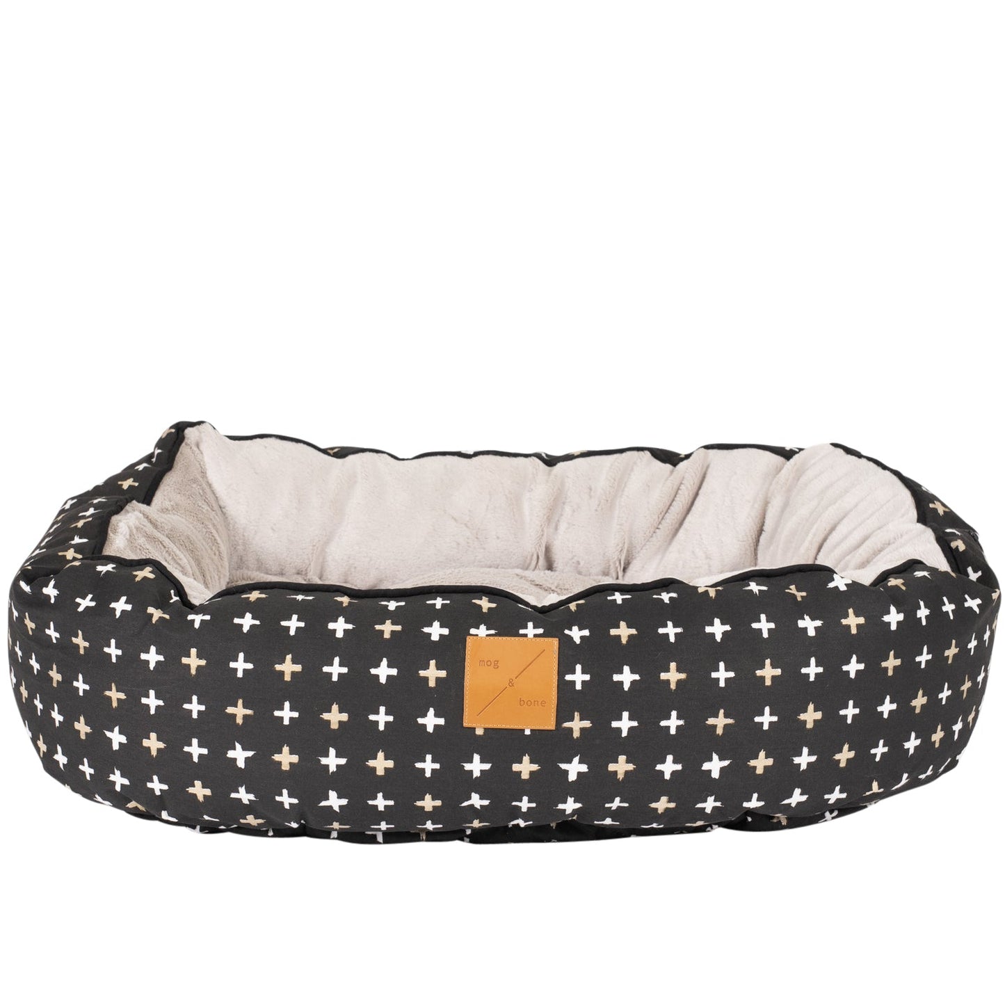 Mog & Bone 4 Seasons Reversible Circular Dog Bed - Black Metallic Cross Print