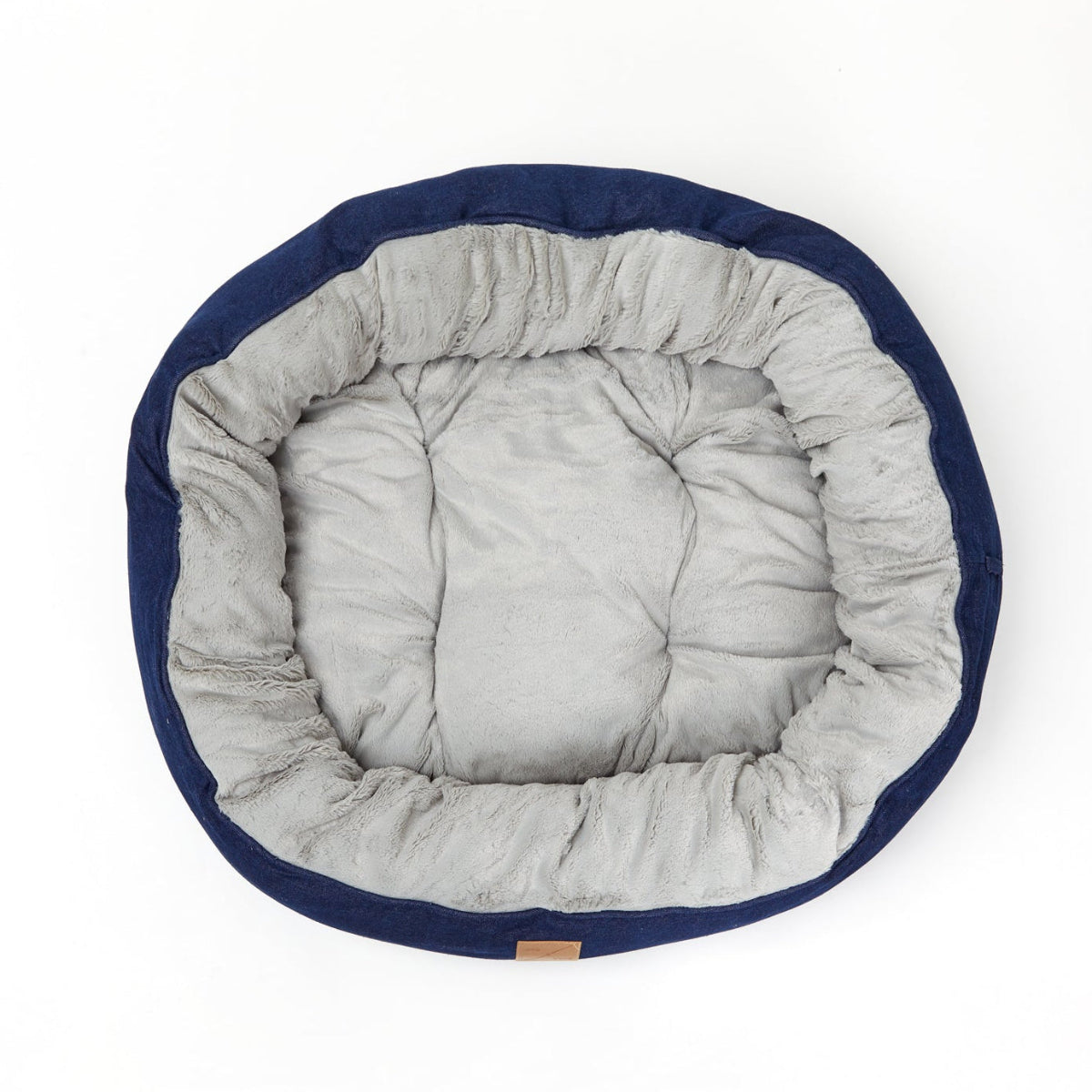 Mog and Bone 4 Seasons Reversible Circular Dog Bed in Blue Denim designer print