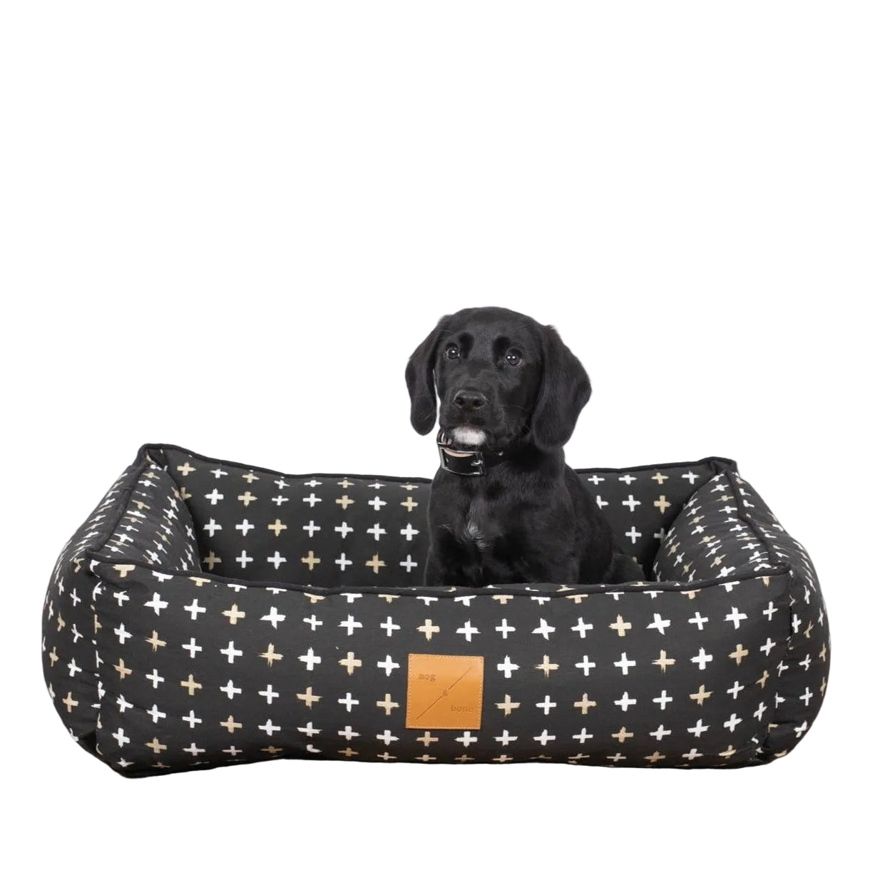 Mog & Bone Bolster Dog Bed  - Black Metallic Cross Print