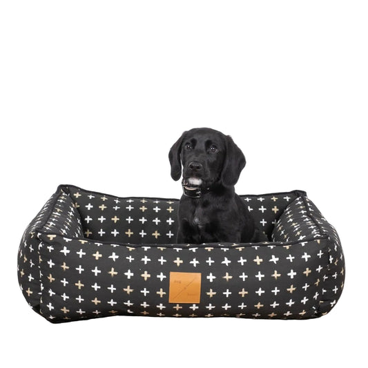 Mog & Bone Bolster Dog Bed  - Black Metallic Cross Print