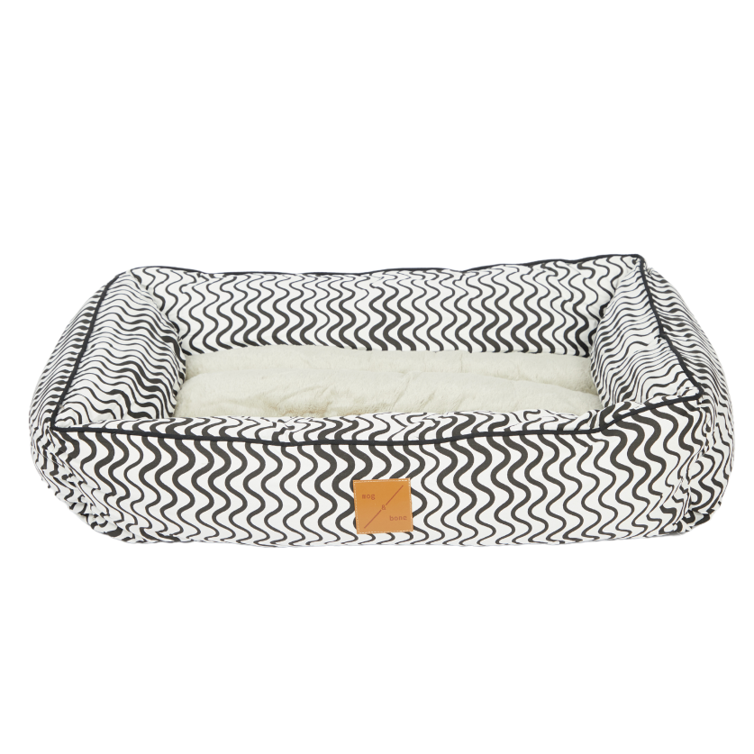 Bolster Dog Bed  - Black Wave Print
