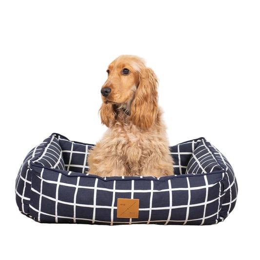 Mog & Bone Bolster Dog Bed  - Navy Check