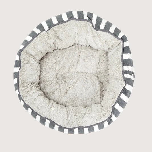 Mog & Bone 4 Seasons Reversible Circular Dog Bed - Charcoal Hamptons Stripe Print