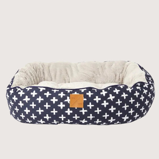 4 Seasons Reversible Circular Dog Bed - Navy Cross Print