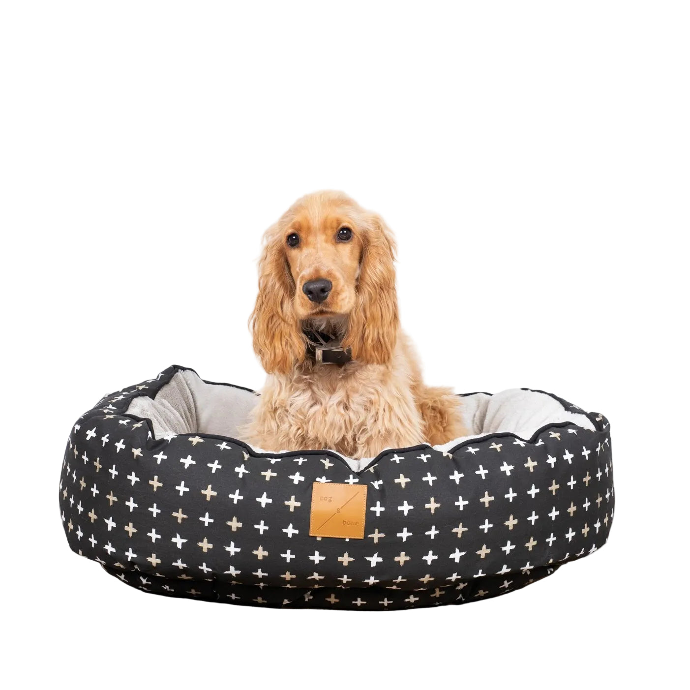 Mog & Bone 4 Seasons Reversible Circular Dog Bed - Black Metallic Cross Print