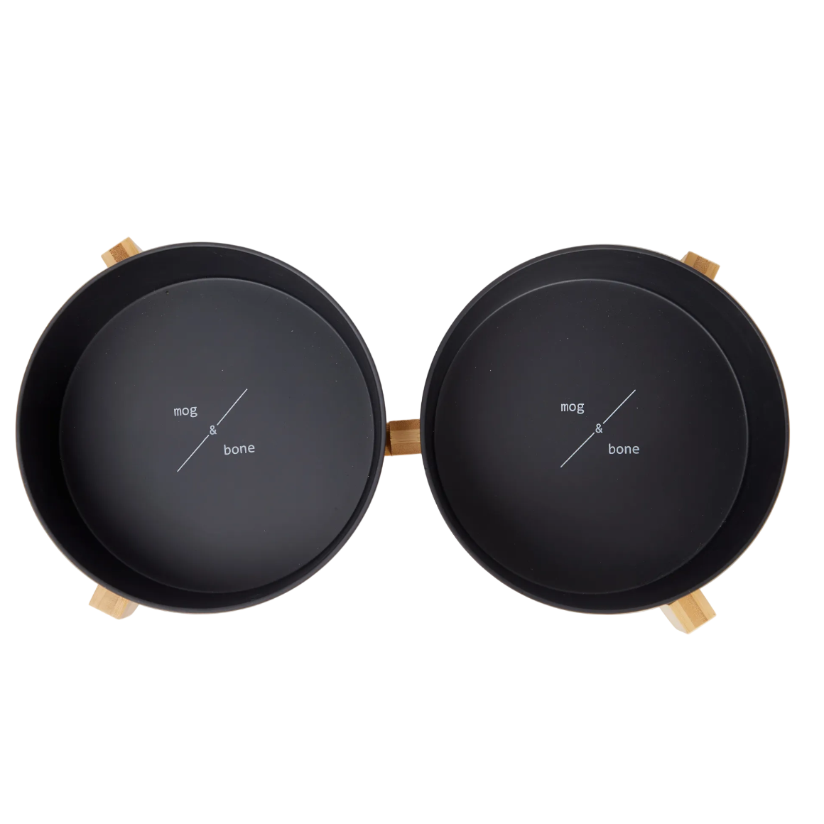 Bamboo Dog Bowls - Double with Stand - Black