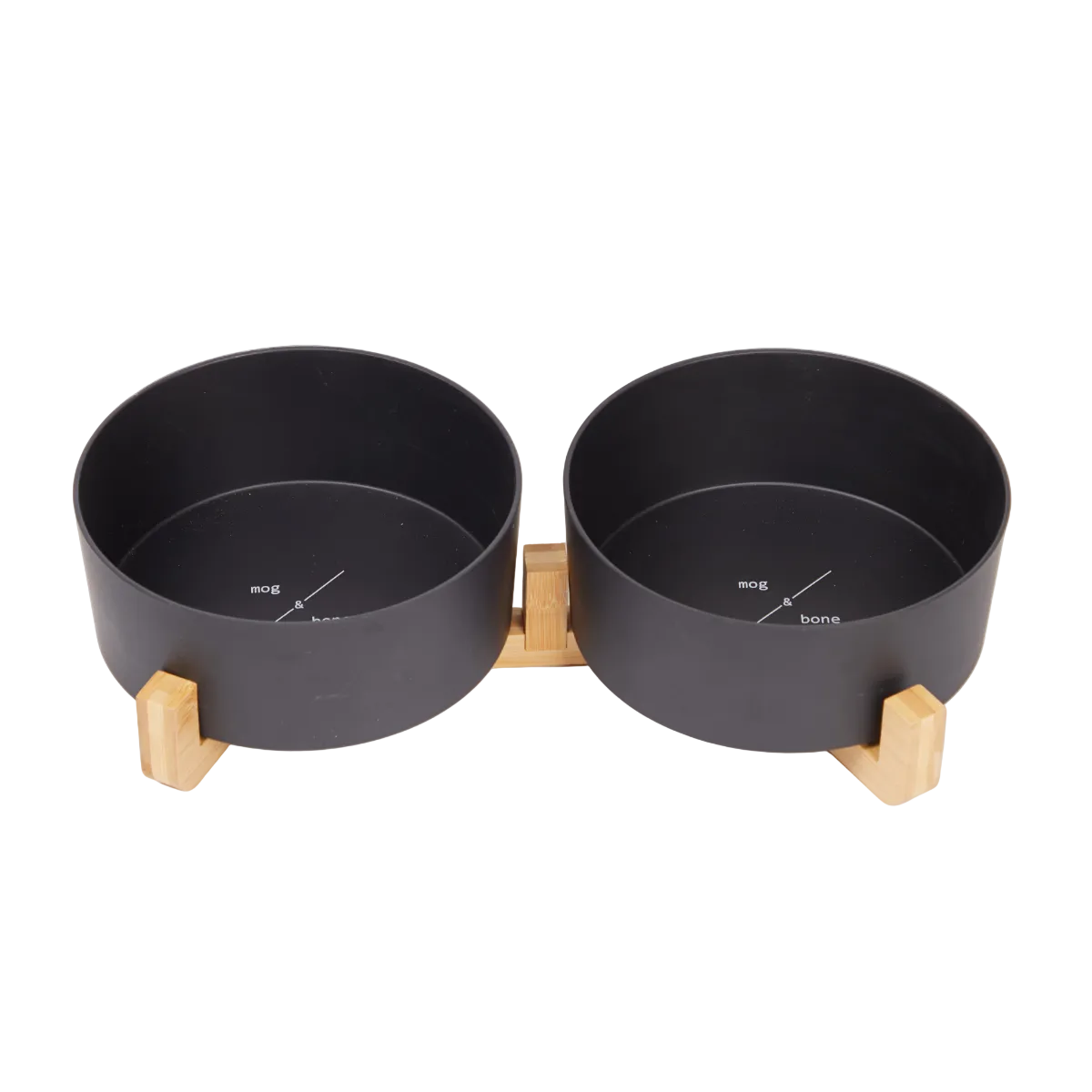 Bamboo Dog Bowls - Double with Stand - Black