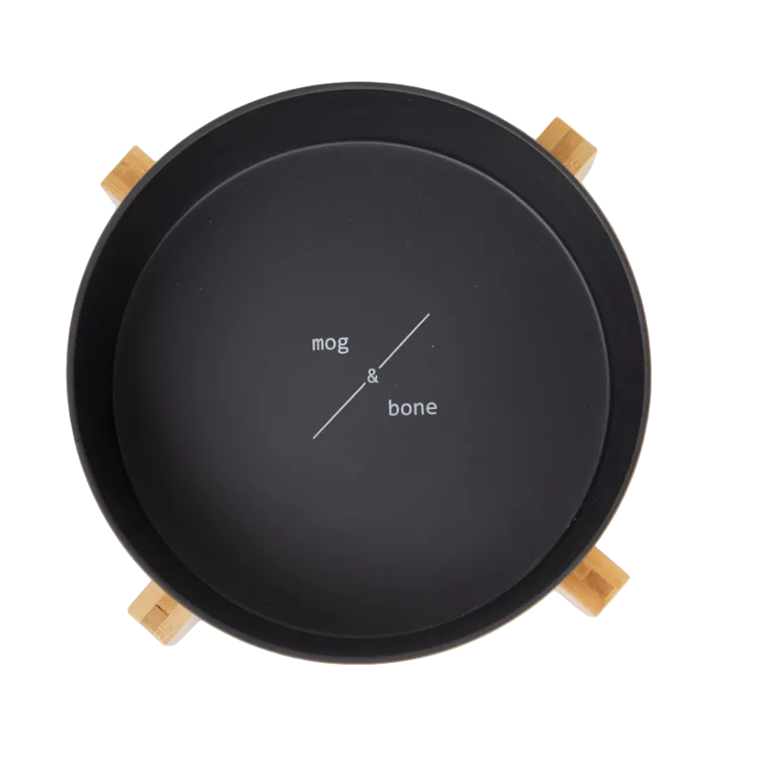 Bamboo Dog Bowl - Single with Stand - Black