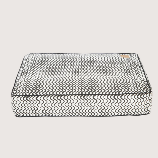 Cushion Dog Bed - Black Wave Print