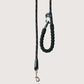 Black dog leash with carabiner on a white background