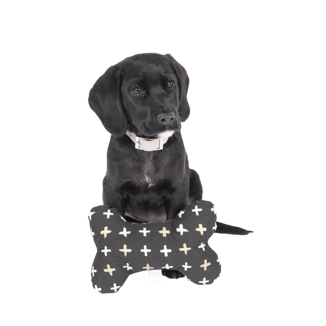 Toy - Bone Shape, soft - Black Metallic Cross Print