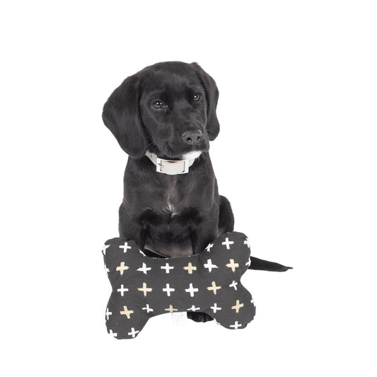 Toy - Bone Shape, soft - Black Metallic Cross Print