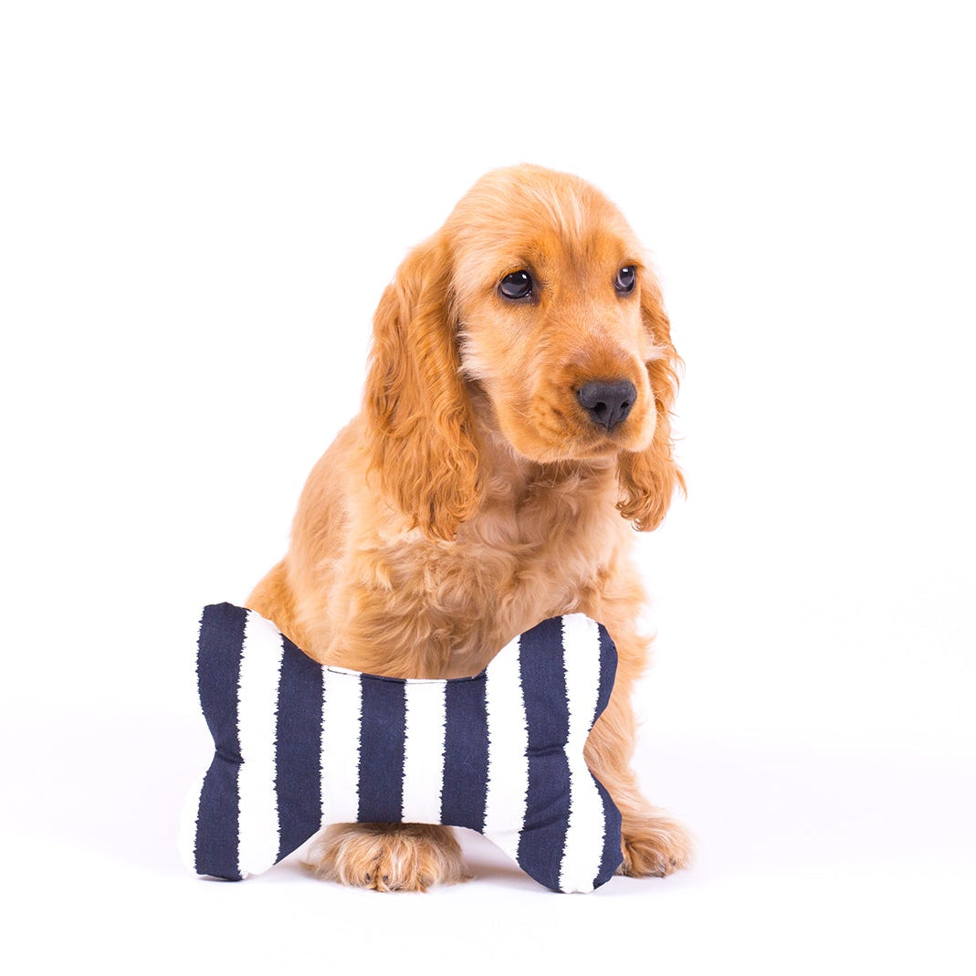 Toy - Bone Shape, soft - Navy Hamptons Stripe