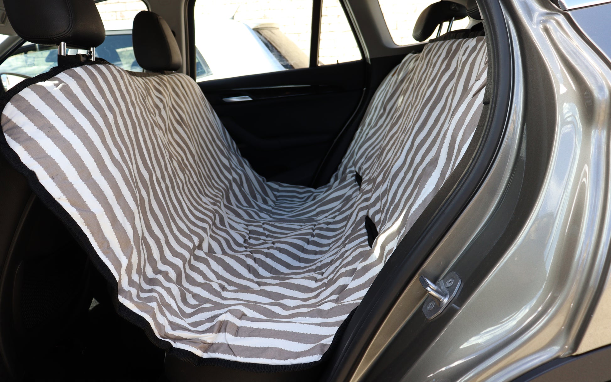 Mog and Bone Designer Dog Car Seat Cover - Latte Hampton Stripe