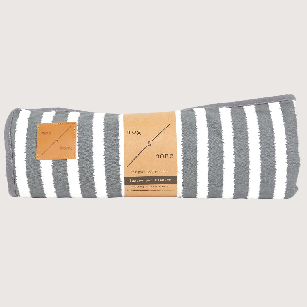 Mog and Bone Designer Dog Fleece Blanket - Charcoal Hamptons Stripe Print